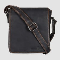 Greenwood Leather Mini-Messenger Bag. Wax Pull-Up Leather Flap Over Bag